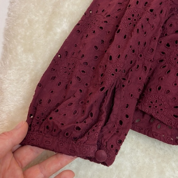 Madewell Long Sleeve Maroon Eyelet Detailed Blouse Size Small - Picture 8 of 11